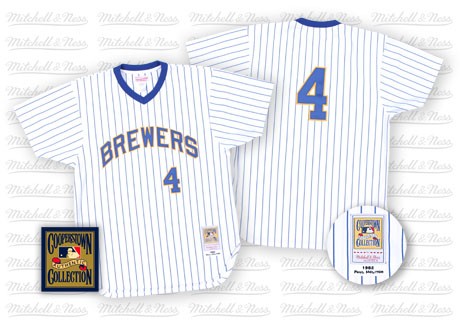 Discounted Milwaukee Brewers 4 Paul Molitor White Blue Strip Throwback MLB Jersey